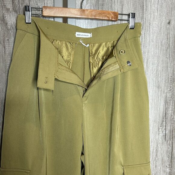Avec Les Filles Pants Trousers Barre Cargo Pockets Olive Color - Picture 5 of 9